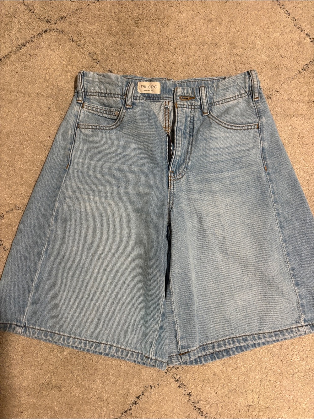 Pilcro Adi Light Blue High-Waist A-Line Denim Shorts